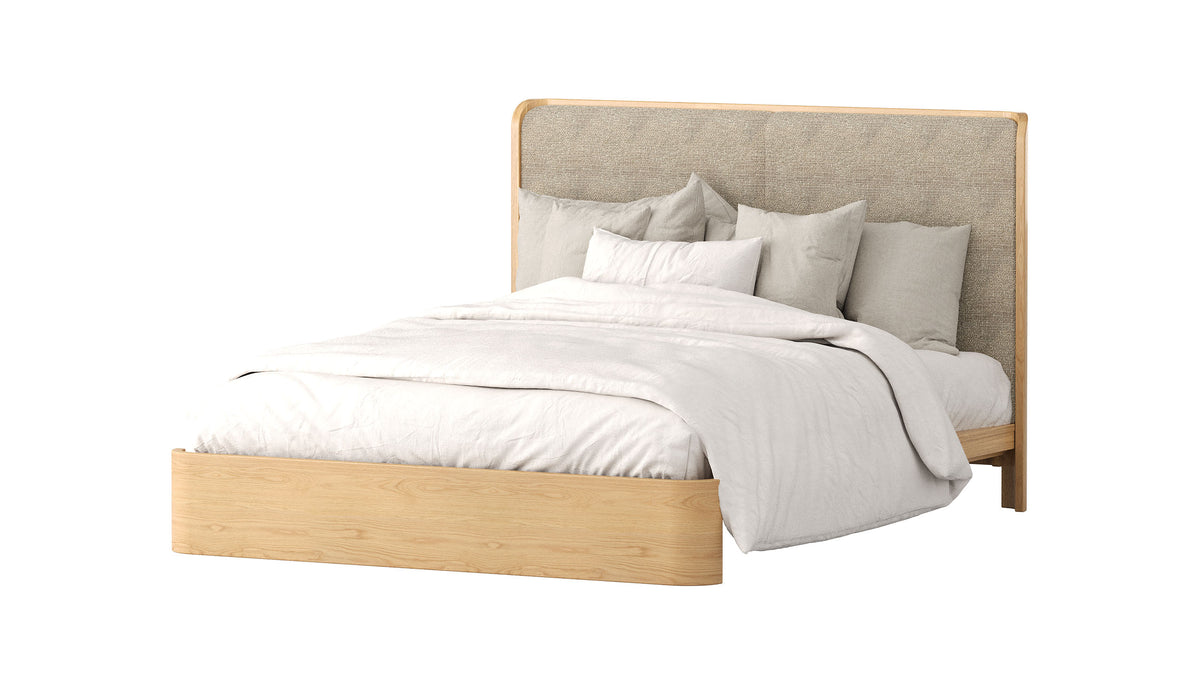 Ebony Grove Queen Bed - American Oak / Fabric - clearance furniture