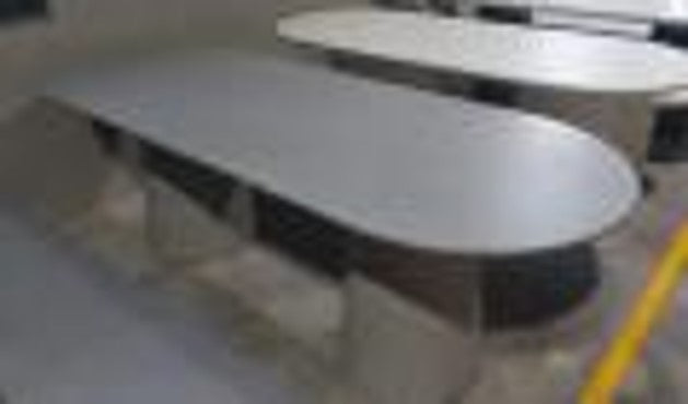 Concrete Arc Oval Dining Table - 240 Cone Base Travertine Look - ex-display sample furniture