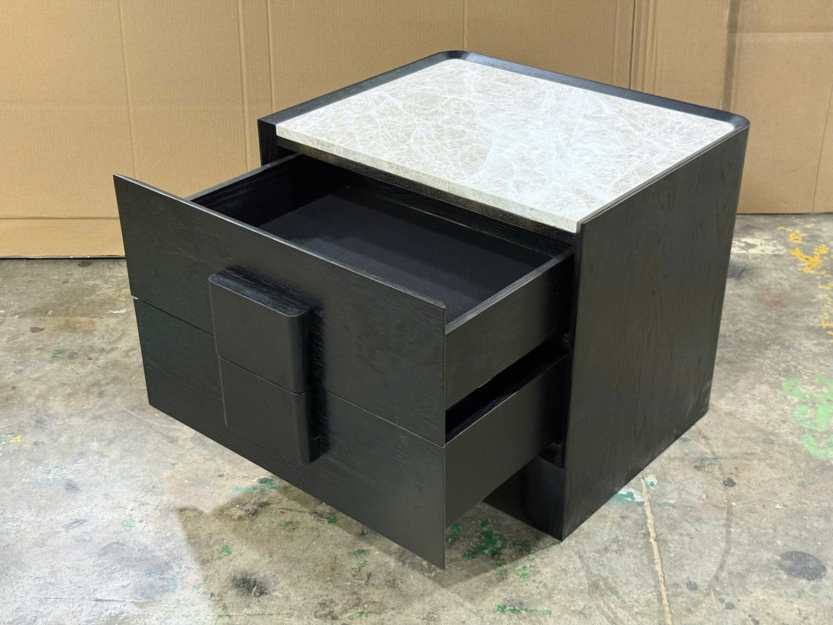 Marblewood Bedside (Marble Top) - Oak Black - ex-display sample furniture
