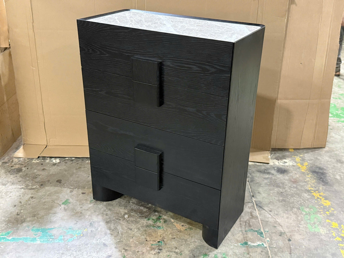 Marblewood Tallboy (Marble Top) - Oak Black - ex-display sample furniture