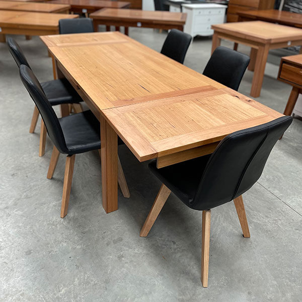 Victorian Ash Ext Dining Table 1500/2500mm + Set 6 Black Leather Swivel Chairs