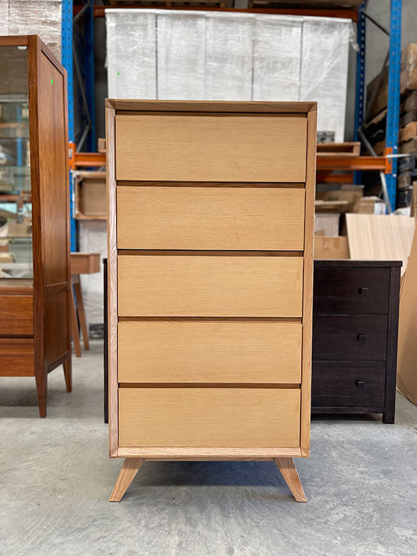 Ash Narrow 5-Drawer Tallboy