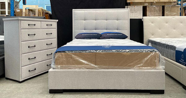 Queen 4 Drawer Storage Bed Warwick 'Cement' Fabric