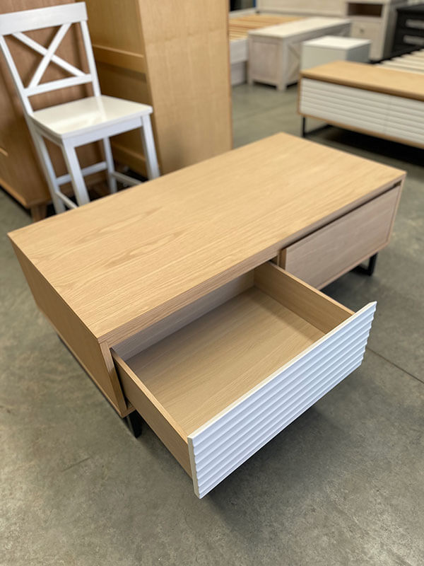 2 Drawer Oak Coffee Table w/ White Accented Drawer