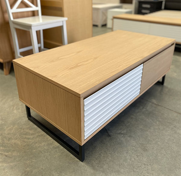 2 Drawer Oak Coffee Table w/ White Accented Drawer