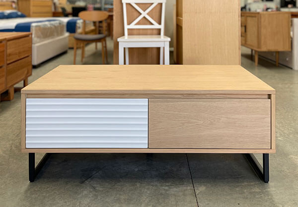 2 Drawer Oak Coffee Table w/ White Accented Drawer