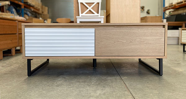 2 Drawer Oak Coffee Table w/ White Accented Drawer