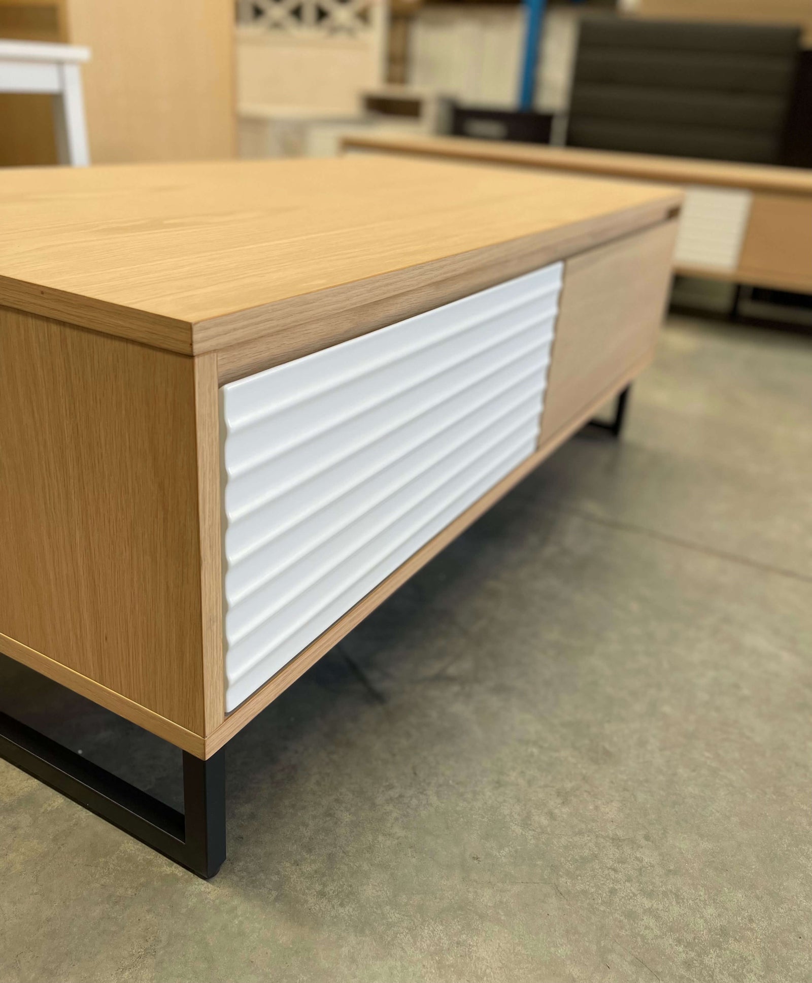 2 Drawer Oak Coffee Table w/ White Accented Drawer