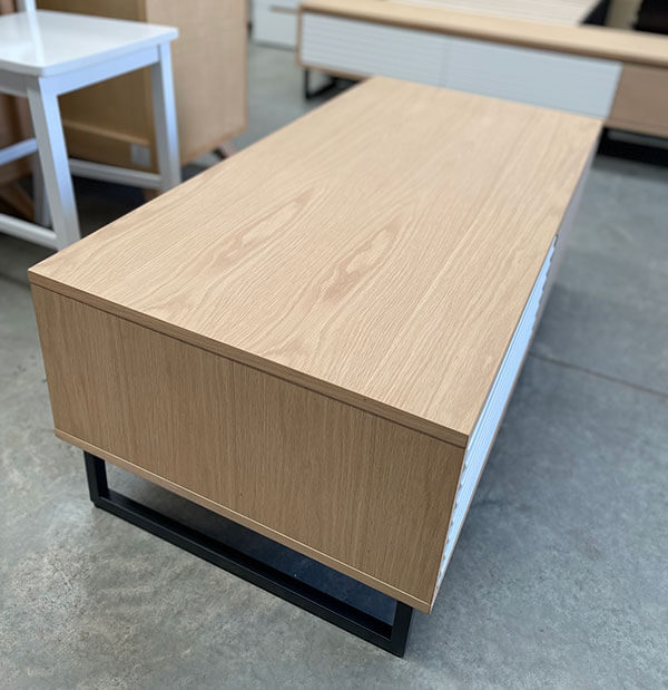2 Drawer Oak Coffee Table w/ White Accented Drawer