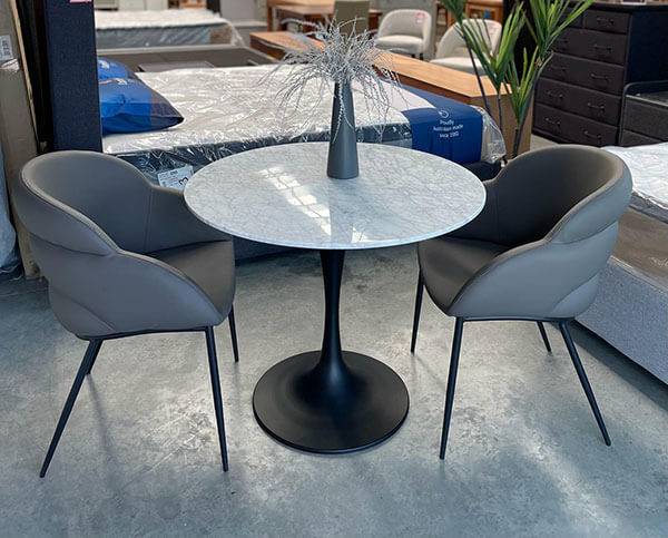 Carrara Marble Table Set with Grey PU Chairs