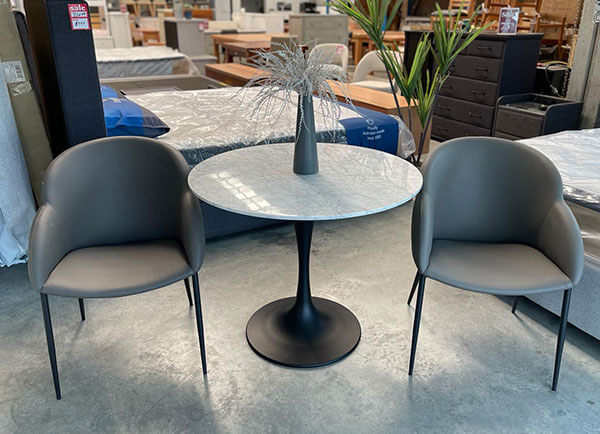 Carrara Marble Table Set with Grey PU Chairs