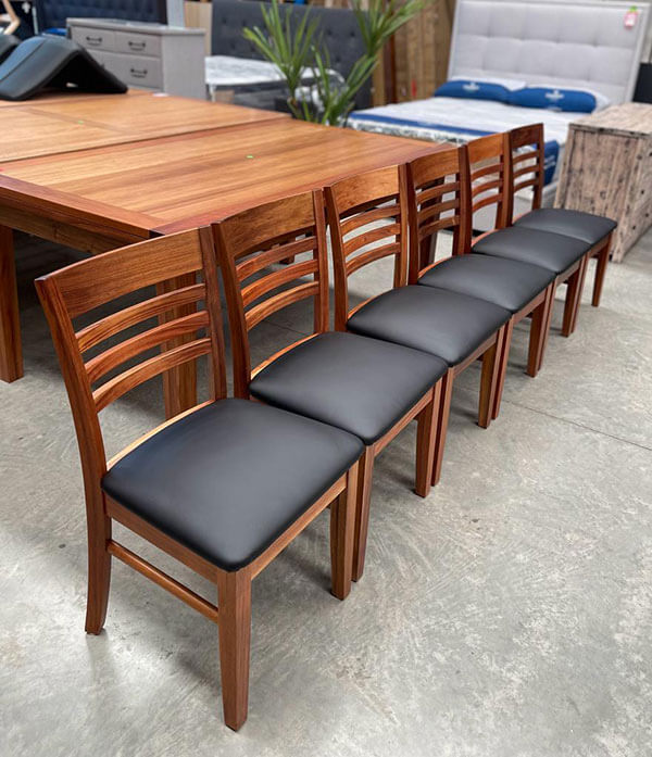 Set 6 x Tasmanian Blackwood Chairs w/ Black Vinyl Base
