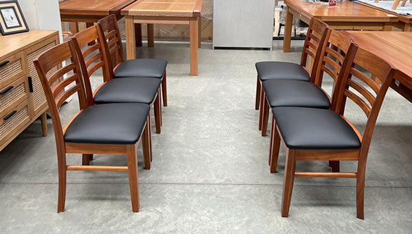 Set 6 x Tasmanian Blackwood Chairs w/ Black Vinyl Base