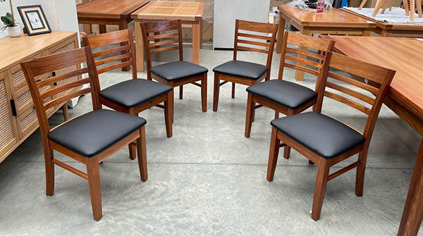 Set 6 x Tasmanian Blackwood Chairs w/ Black Vinyl Base