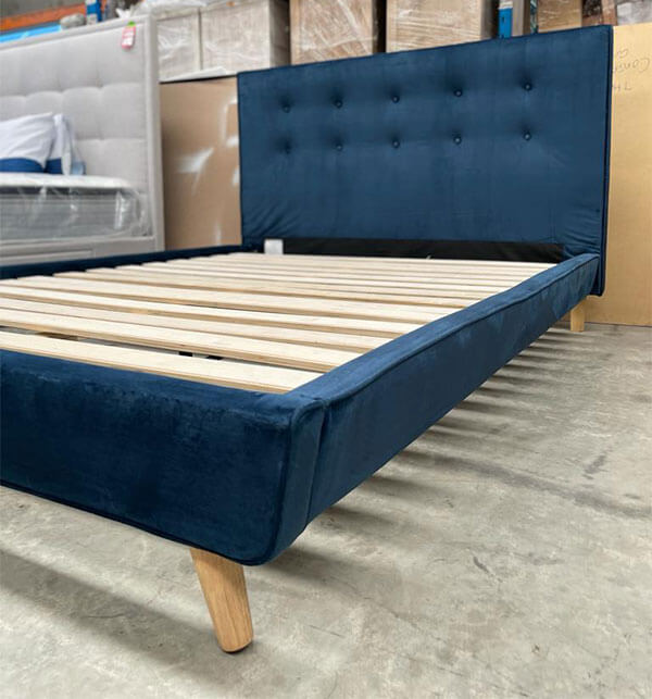 Queen Blue Velvet Tufted Bed