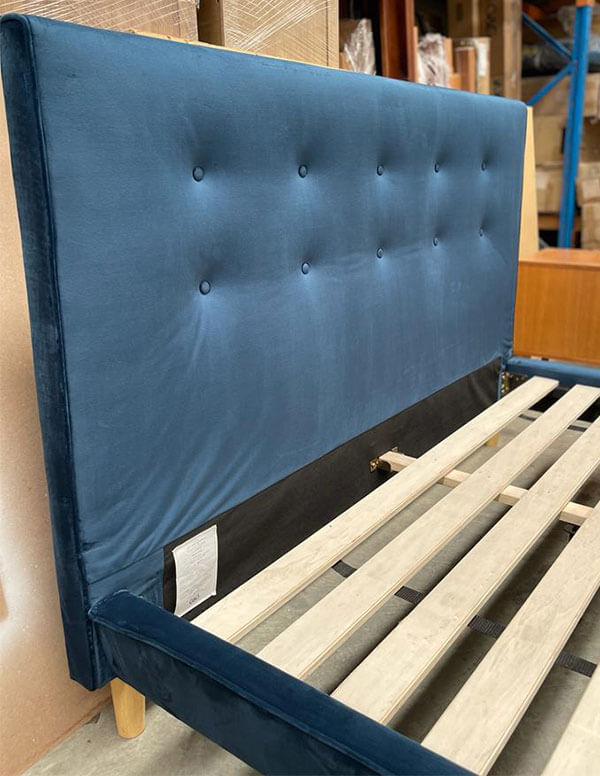 Queen Blue Velvet Tufted Bed
