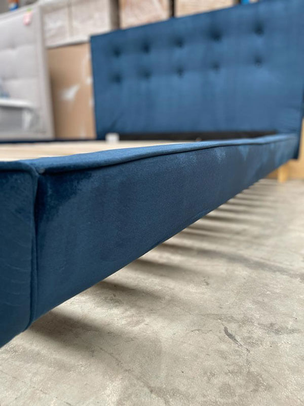 Queen Blue Velvet Tufted Bed