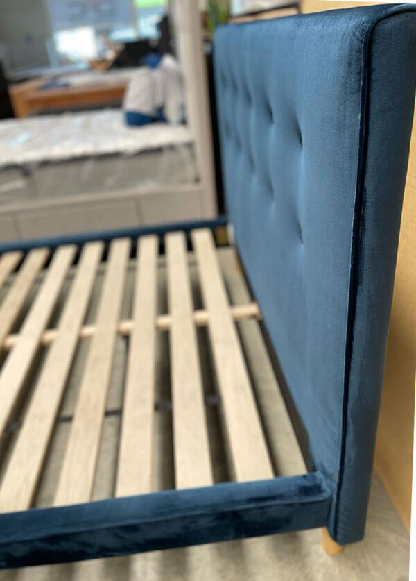 Queen Blue Velvet Tufted Bed