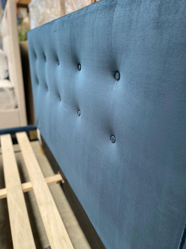 Queen Blue Velvet Tufted Bed