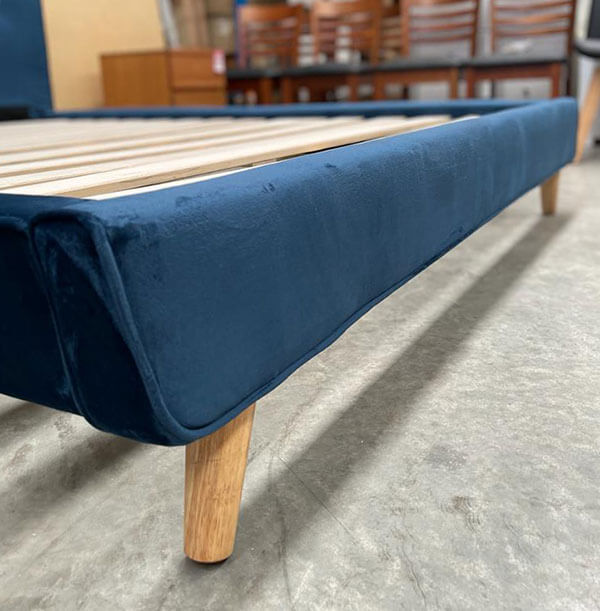 Queen Blue Velvet Tufted Bed