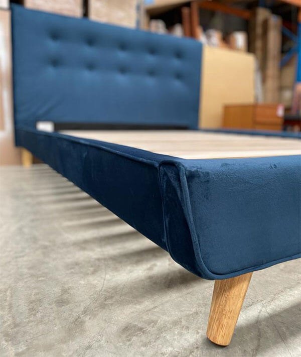 Queen Blue Velvet Tufted Bed
