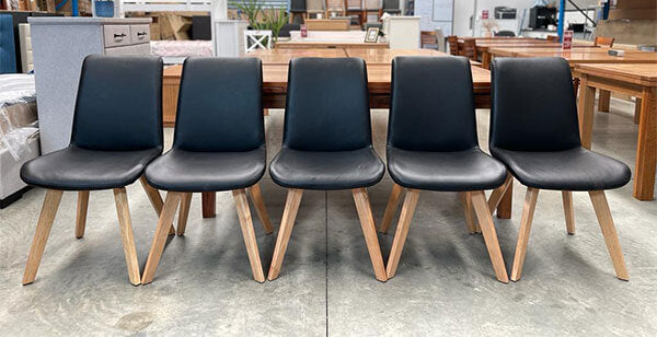 Genuine Leather Swivel Chairs (Set of 5) in Black