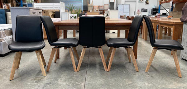 Genuine Leather Swivel Chairs (Set of 5) in Black