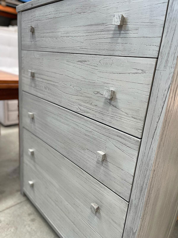 Bayside Greywash 5-Drawer Tallboy