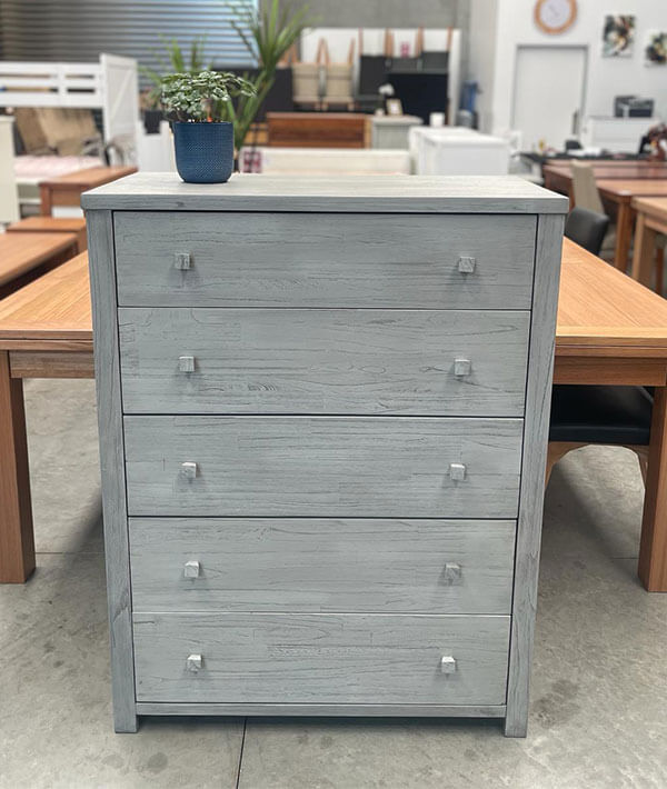 Bayside Greywash 5-Drawer Tallboy