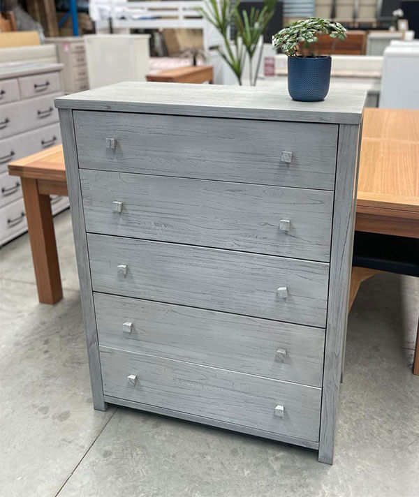 Bayside Greywash 5-Drawer Tallboy