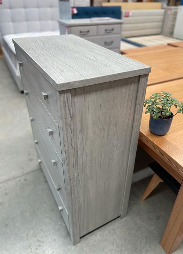Bayside Greywash 5-Drawer Tallboy