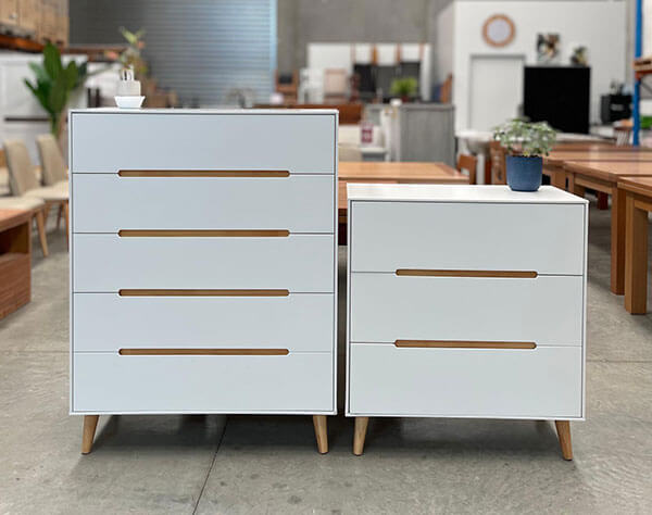 Retro White Oak Matching Chest of Drawers Set