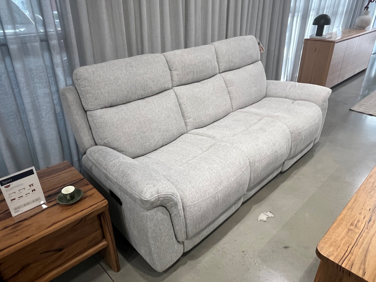 Pearl Motion (33844) - 3 Seater Sofa - Power Recliner & Headrest - Pearl Fabric - ex-display sample furniture