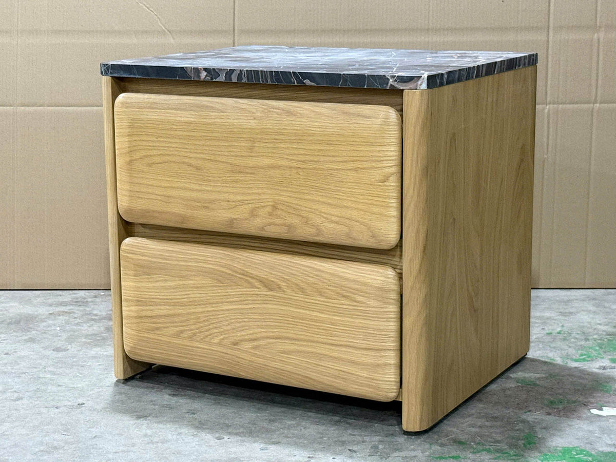Galaxy Oak Bedside - Oak Natural &amp; Galaxy Marble - ex-display sample furniture
