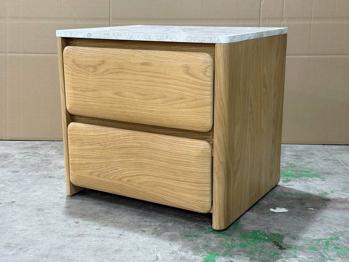 Galaxy Oak Bedside - Oak Natural &amp; Tundra Marble - ex-display sample furniture
