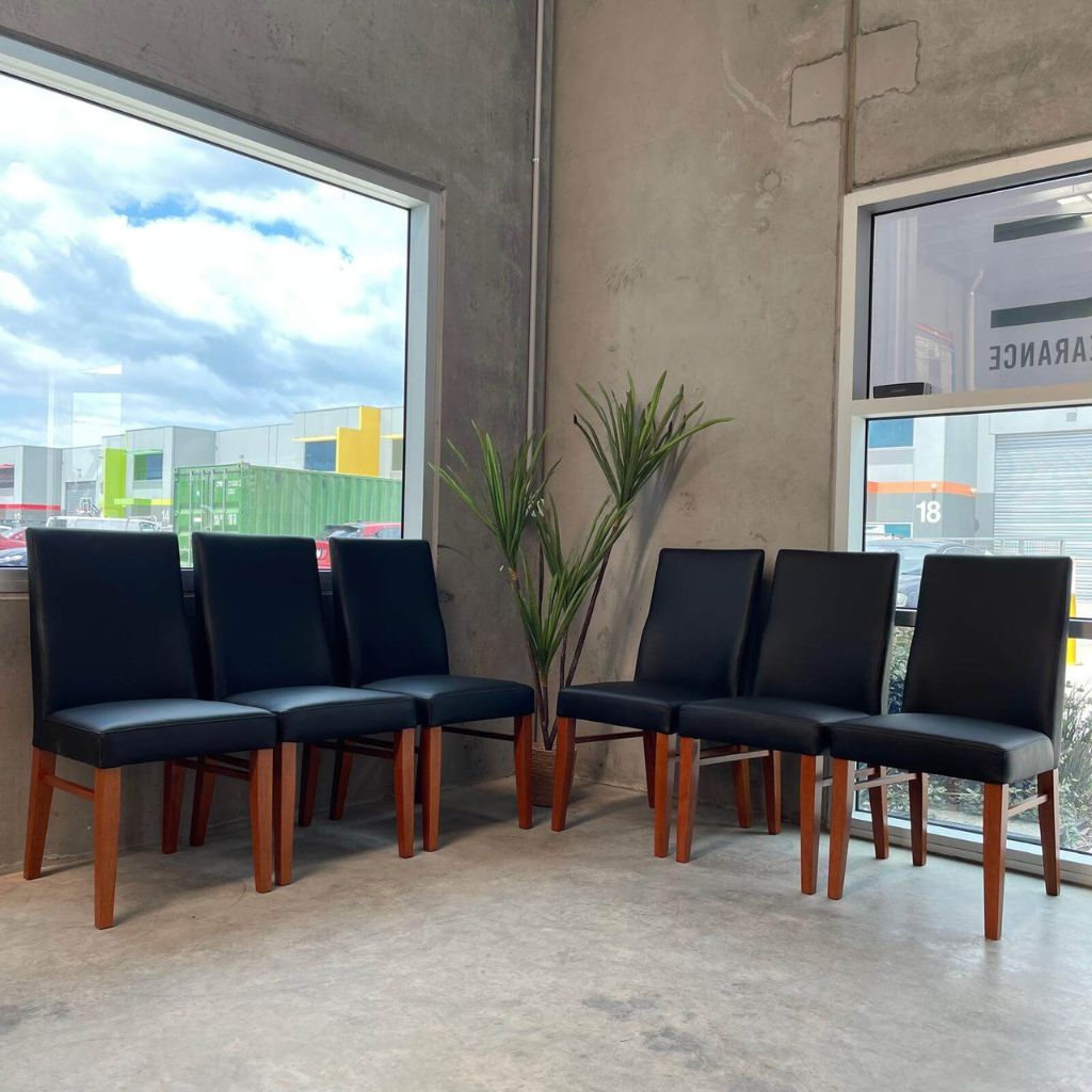 Set of 6 Black Leather Dining Chairs