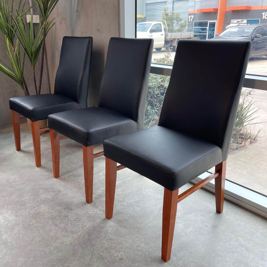 Set of 6 Black Leather Dining Chairs
