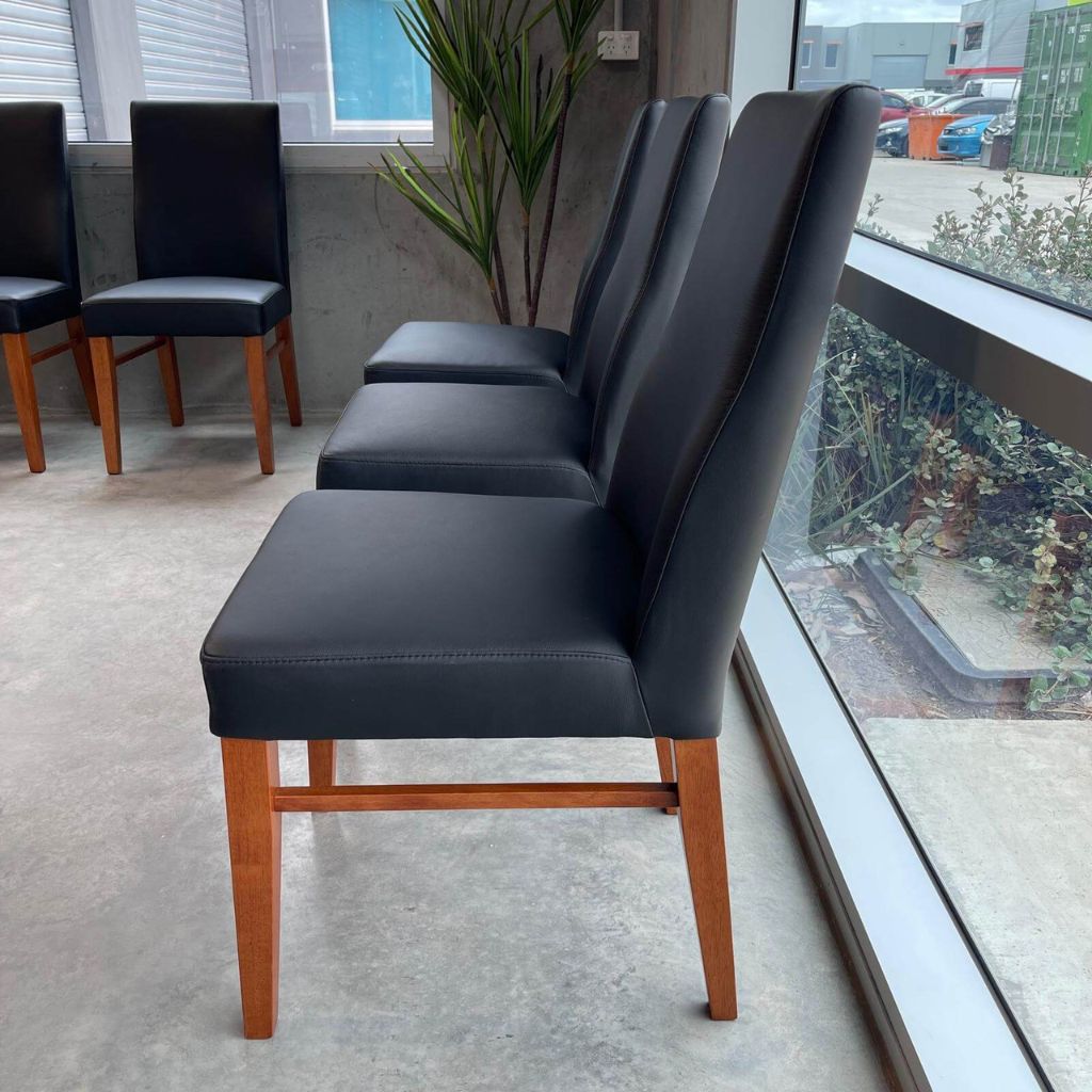 Set of 6 Black Leather Dining Chairs