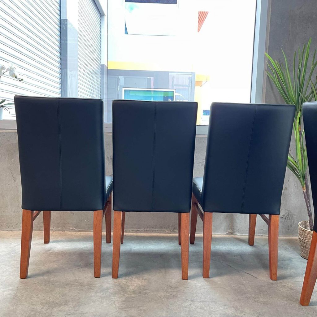 Set of 6 Black Leather Dining Chairs