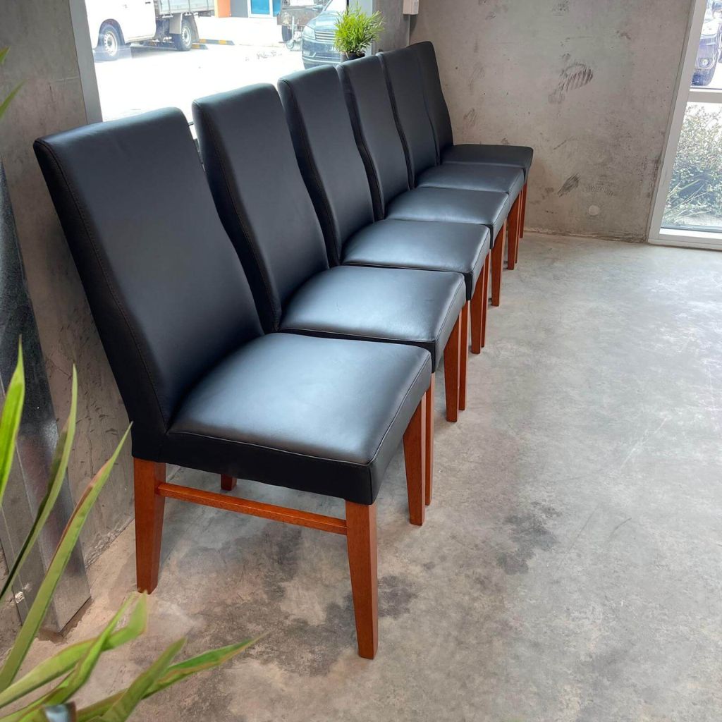 Set of 6 Black Leather Dining Chairs