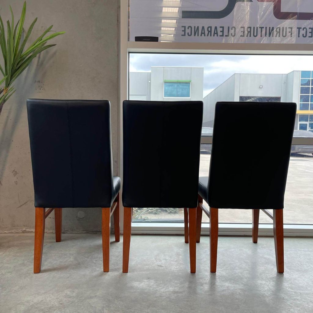 Set of 6 Black Leather Dining Chairs