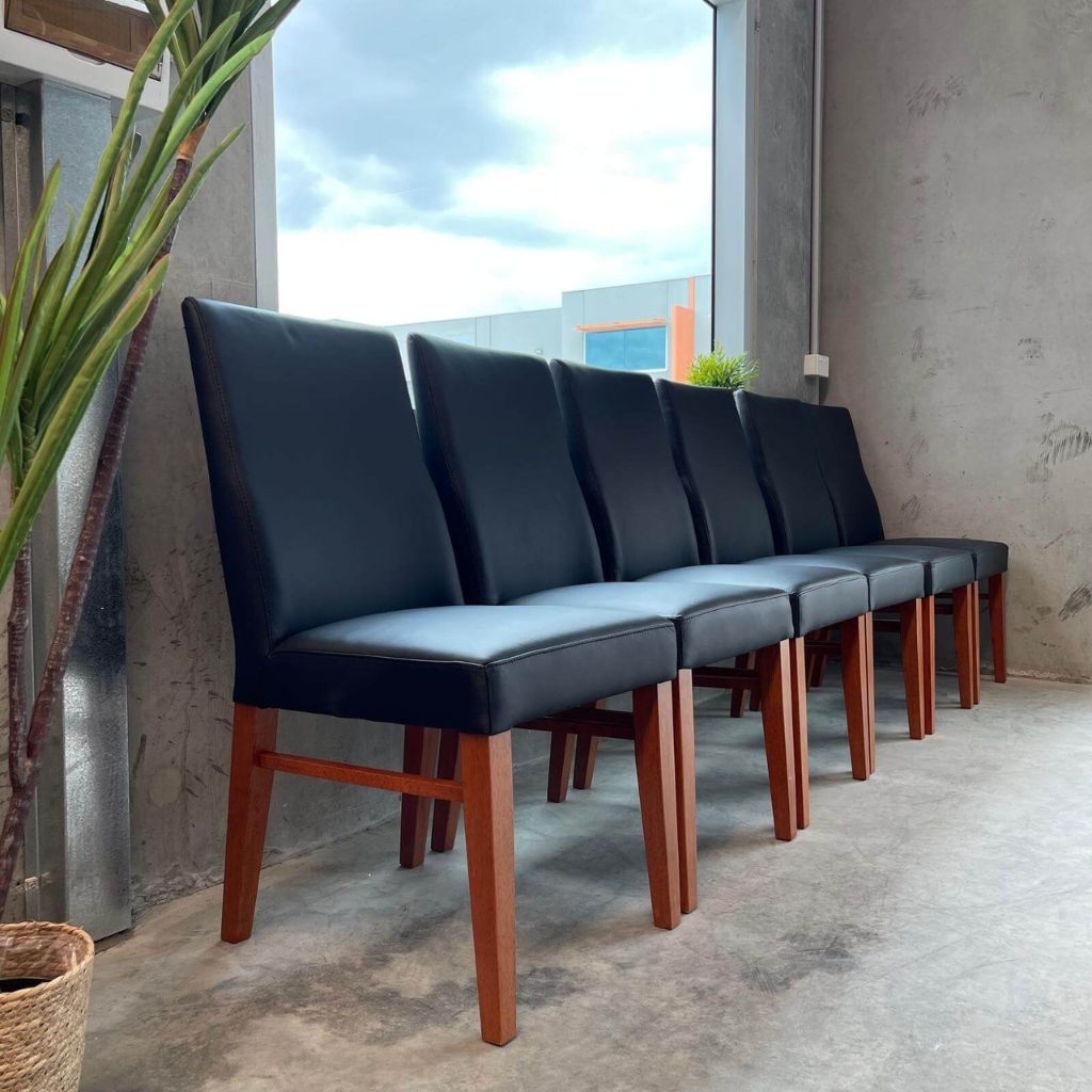 Set of 6 Black Leather Dining Chairs