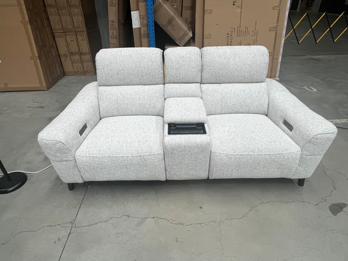 Cookie Motion (51967) - 2 Seater Sofa With Console - Power Recliner &amp; Headrest - Cookie Fabric - ex-display sample furniture