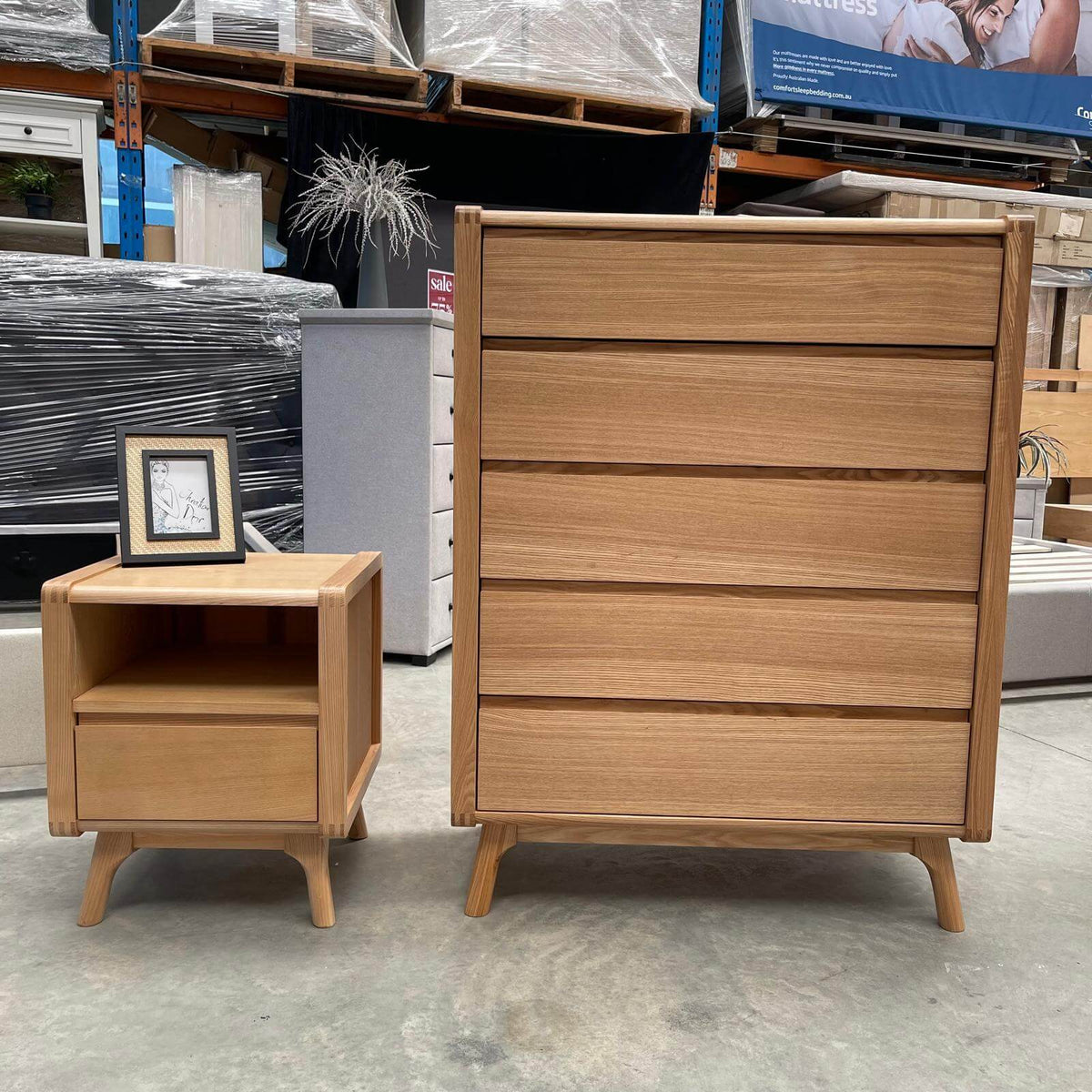 Nordic Tallboy &amp; Bedside Table Set