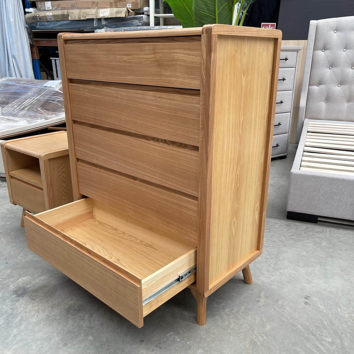 Nordic Tallboy &amp; Bedside Table Set