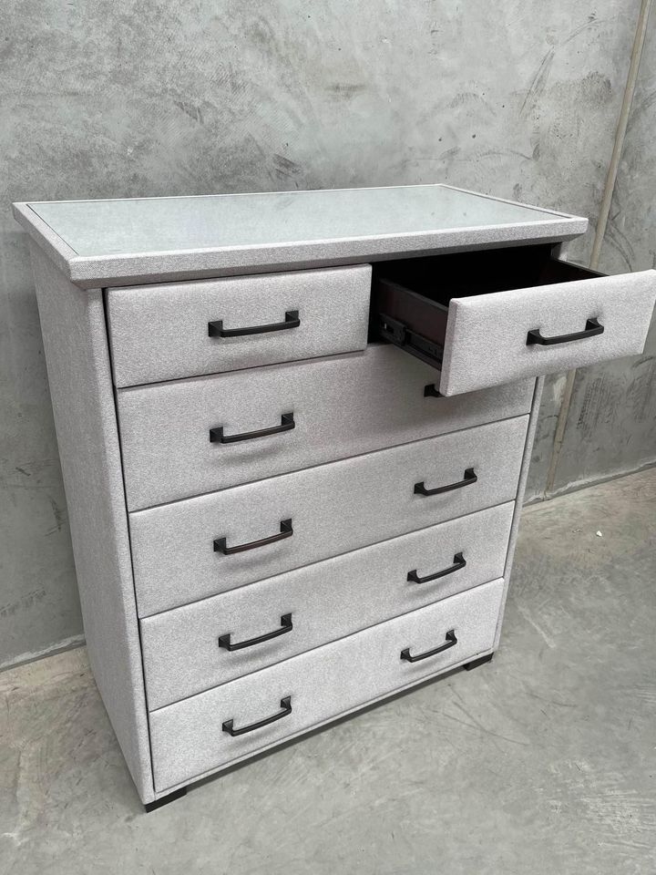 Grigio Fabric 5-Drawer Tallboy