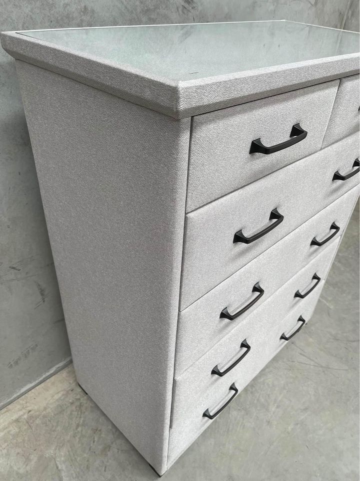 Grigio Fabric 5-Drawer Tallboy