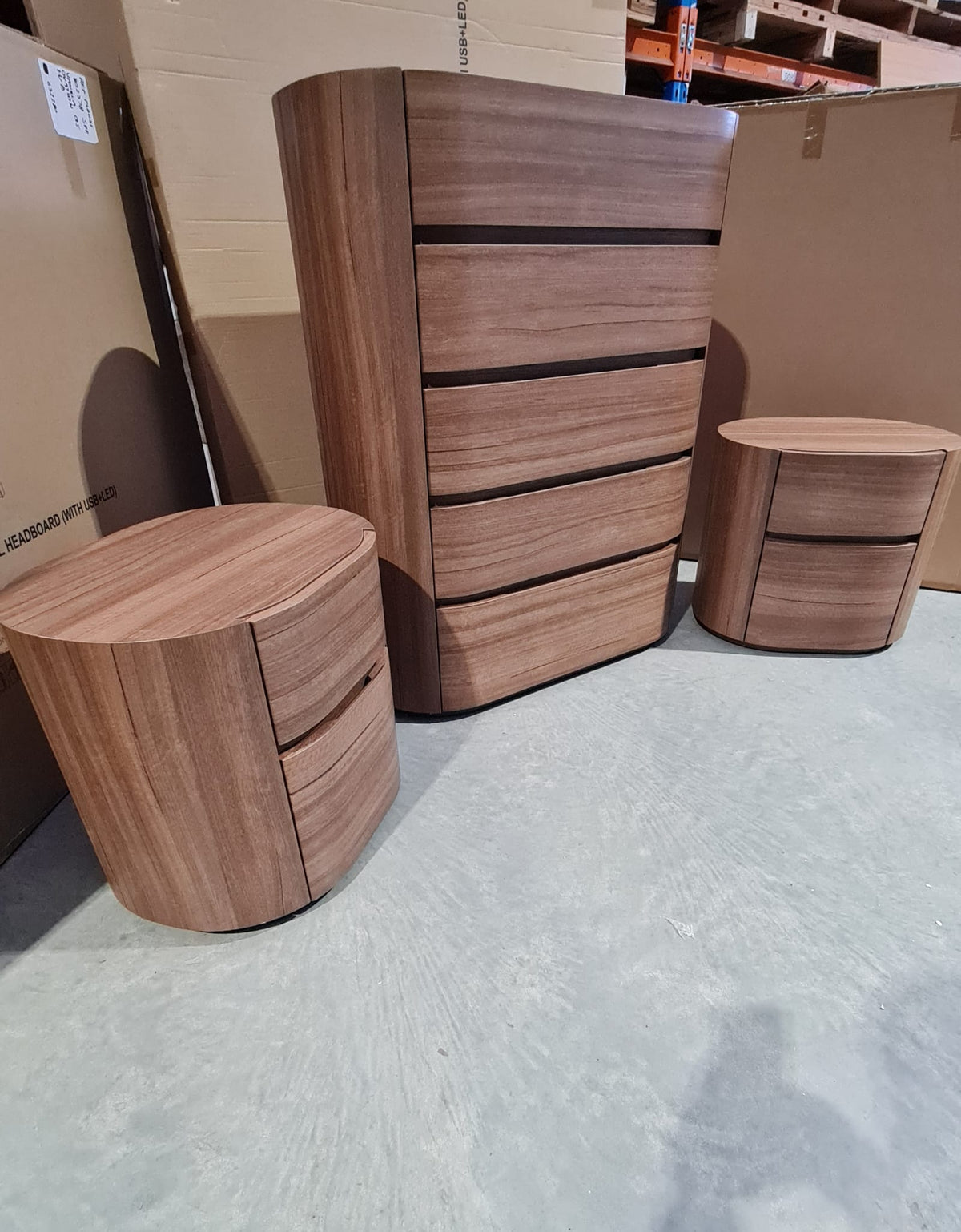 Walnut Tallboy and 2 Bedside Tables