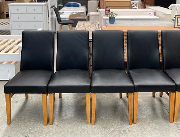 Set 8 x Genuine Black Leather Chairs w/ Wheat Timber Legs