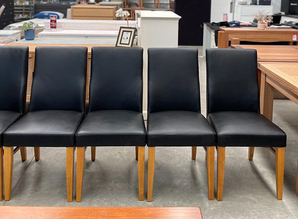 Set 8 x Genuine Black Leather Chairs w/ Wheat Timber Legs